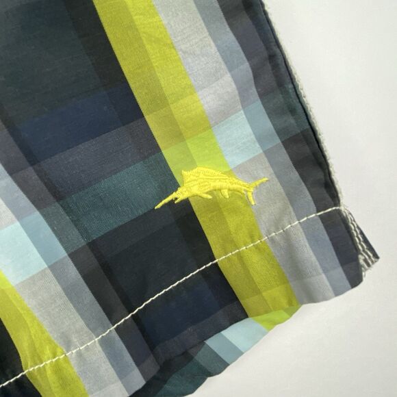 Tommy Bahama Relax Swim Trunks Mens L Green Blue Plaid Cargo Lined Preppy - Picture 7 of 13